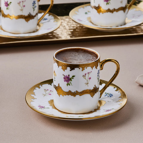 Karaca Bihter 12-Piece Bone China Espresso Turkish Coffee Cup for 6 People, 90ml, Multi