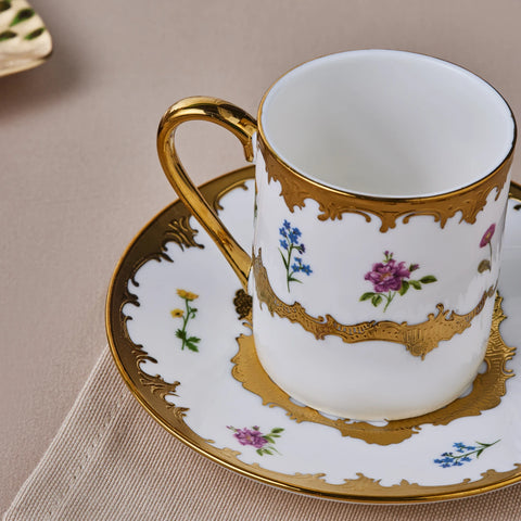 Karaca Bihter 12-Piece Bone China Espresso Turkish Coffee Cup for 6 People, 90ml, Multi