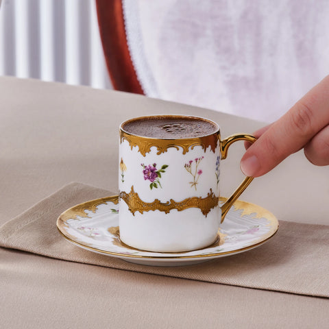 Karaca Bihter 12-Piece Bone China Espresso Turkish Coffee Cup for 6 People, 90ml, Multi