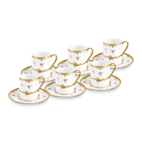 Karaca Bihter 12-Piece Bone China Espresso Turkish Coffee Cup for 6 People, 90ml, Multi