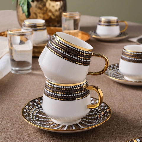 Karaca Belgin 12-Piece Porcelain Espresso Turkish Coffee Cup for 6 People, 90ml, Blue