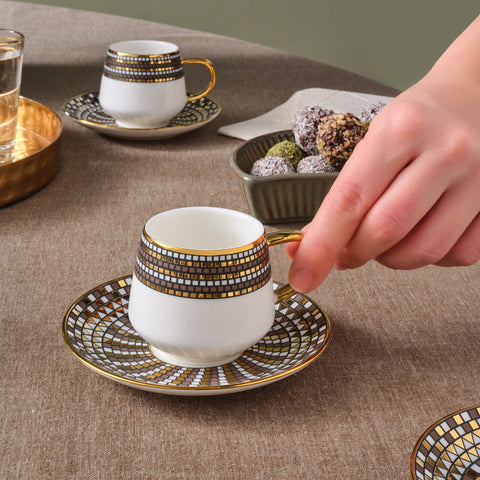 Karaca Belgin 12-Piece Porcelain Espresso Turkish Coffee Cup for 6 People, 90ml, Blue