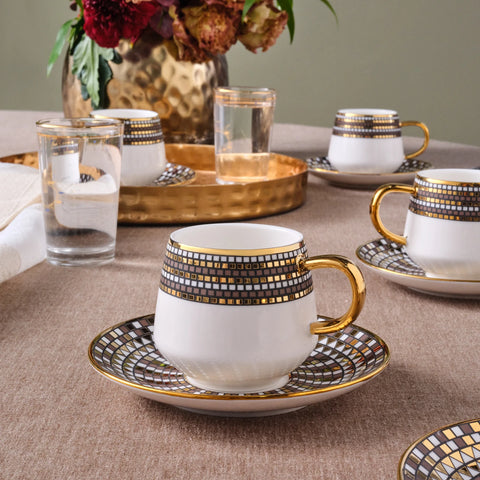 Karaca Belgin 12-Piece Porcelain Espresso Turkish Coffee Cup for 6 People, 90ml, Blue