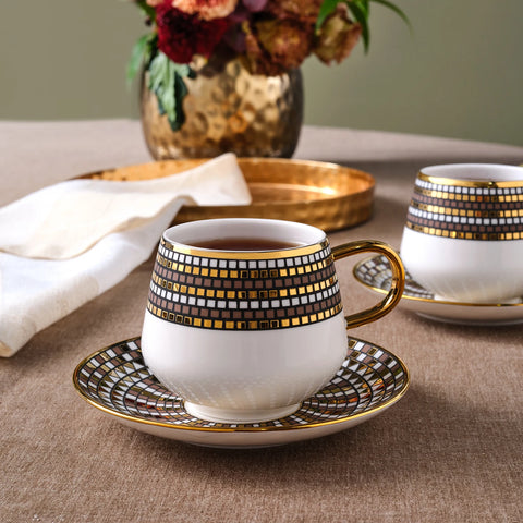 Karaca Belgin 4-Piece Glass Tea Cup and Saucer, 220ml, Multi