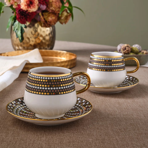 Karaca Belgin 4-Piece Glass Tea Cup and Saucer, 220ml, Multi