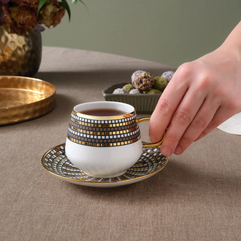 Karaca Belgin 4-Piece Glass Tea Cup and Saucer, 220ml, Multi