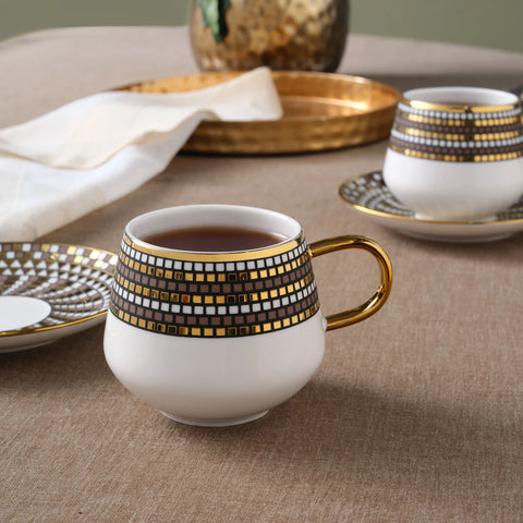 Karaca Belgin 4-Piece Glass Tea Cup and Saucer, 220ml, Multi