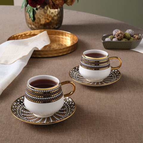 Karaca Belgin 4-Piece Glass Tea Cup and Saucer, 220ml, Multi