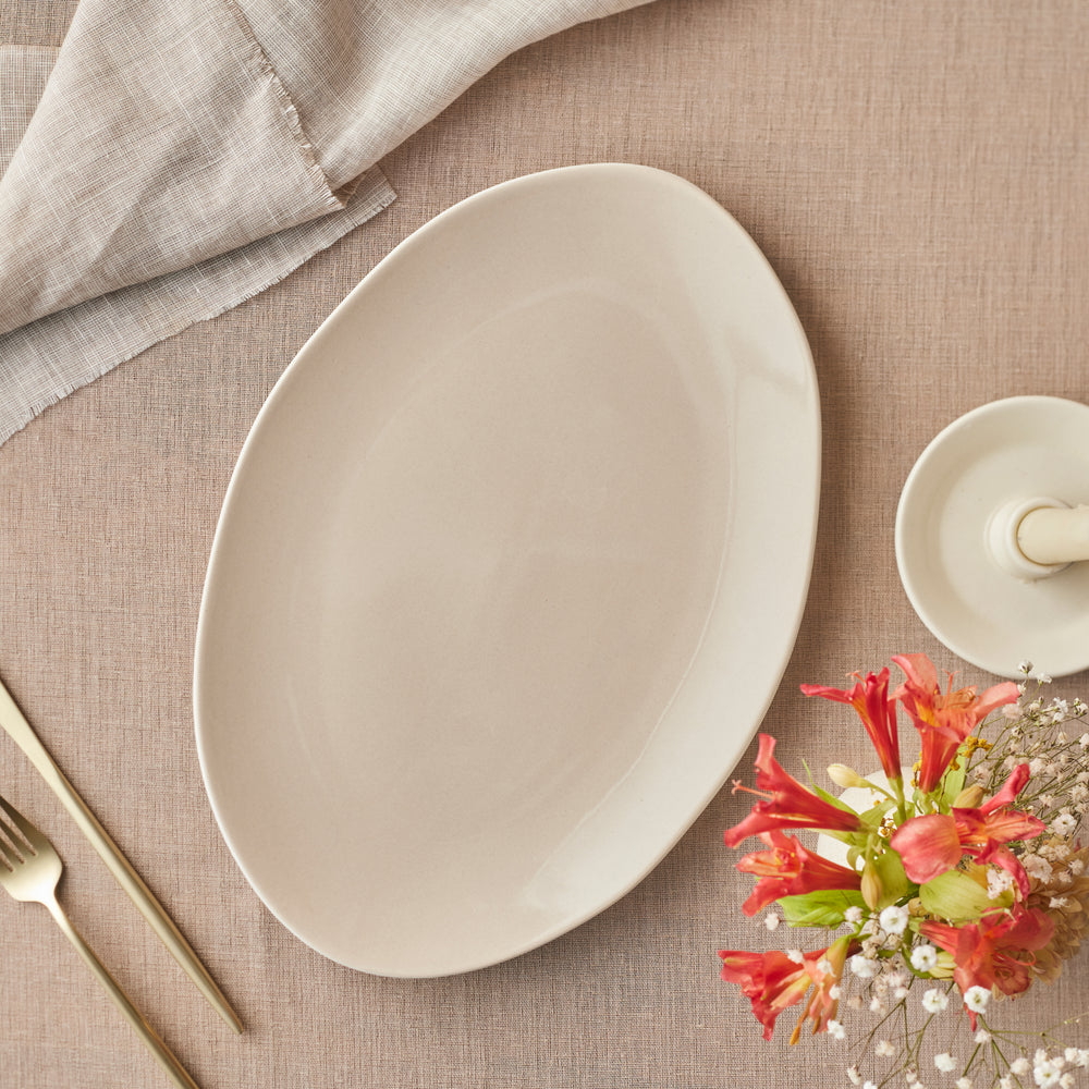 Karaca Earth Collection New Cupid Large Serving Platters, 36cm, Beige White