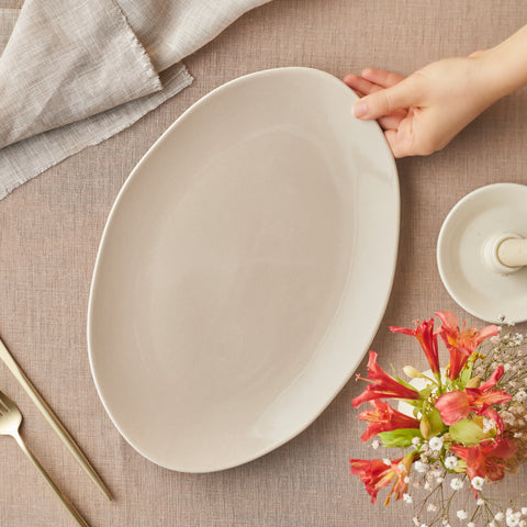 Karaca Earth Collection New Cupid Large Serving Platters, 36cm, Beige White