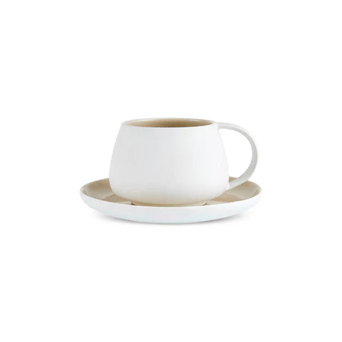 Karaca Earth Collection New Cupid 2-Piece Reactive Glaze Tea Set, 300ml, Single Person, Beige White