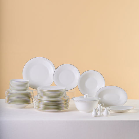 Karaca Fine Pearl Fame 55-Piece Dinner Set for 12 People, Platinum