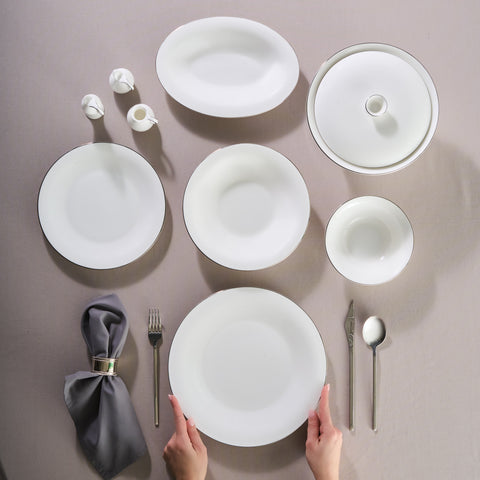 Karaca Fine Pearl Fame 55-Piece Dinner Set for 12 People, Platinum