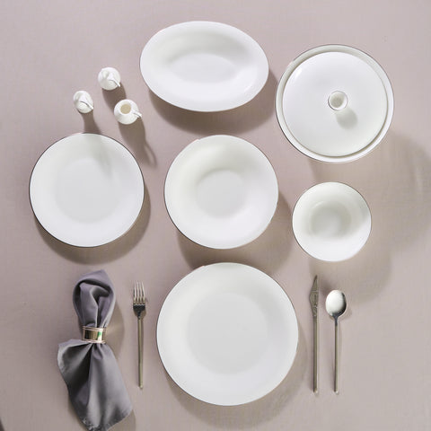 Karaca Fine Pearl Fame 55-Piece Dinner Set for 12 People, Platinum