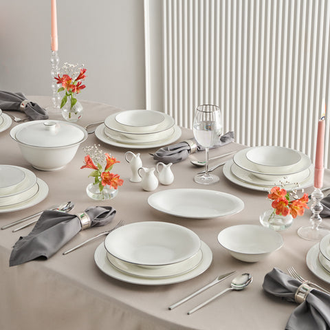 Karaca Fine Pearl Fame 55-Piece Dinner Set for 12 People, Platinum