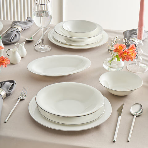 Karaca Fine Pearl Fame 55-Piece Dinner Set for 12 People, Platinum