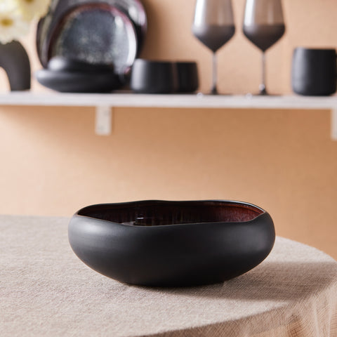 Karaca Earth Collection New Galactic Reactive Glaze Pasta Bowl, 21cm, Black