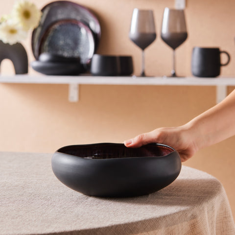 Karaca Earth Collection New Galactic Reactive Glaze Pasta Bowl, 21cm, Black