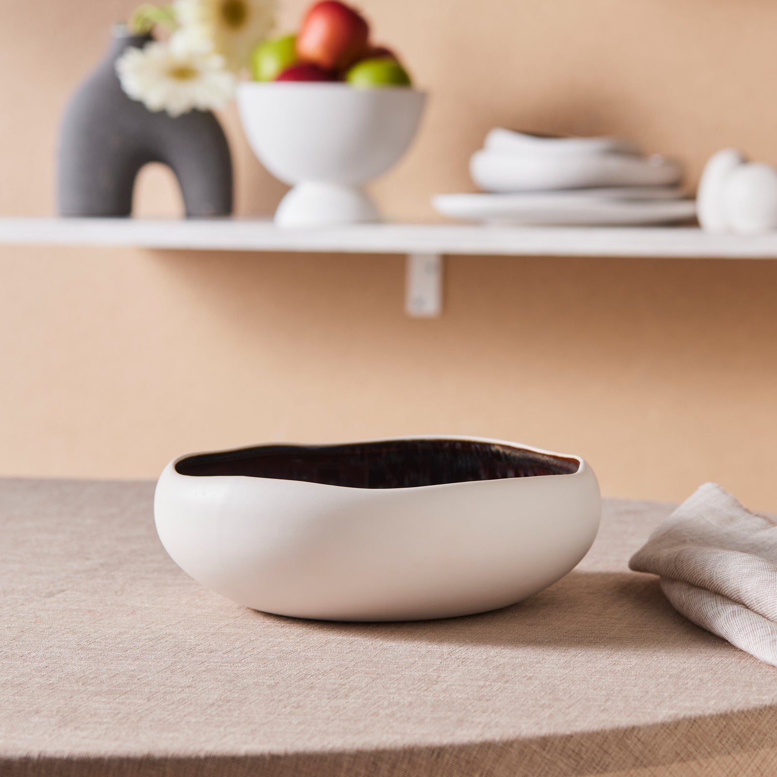 Karaca Earth Collection New Galactic Reactive Glaze Pasta Bowl, 21cm, White