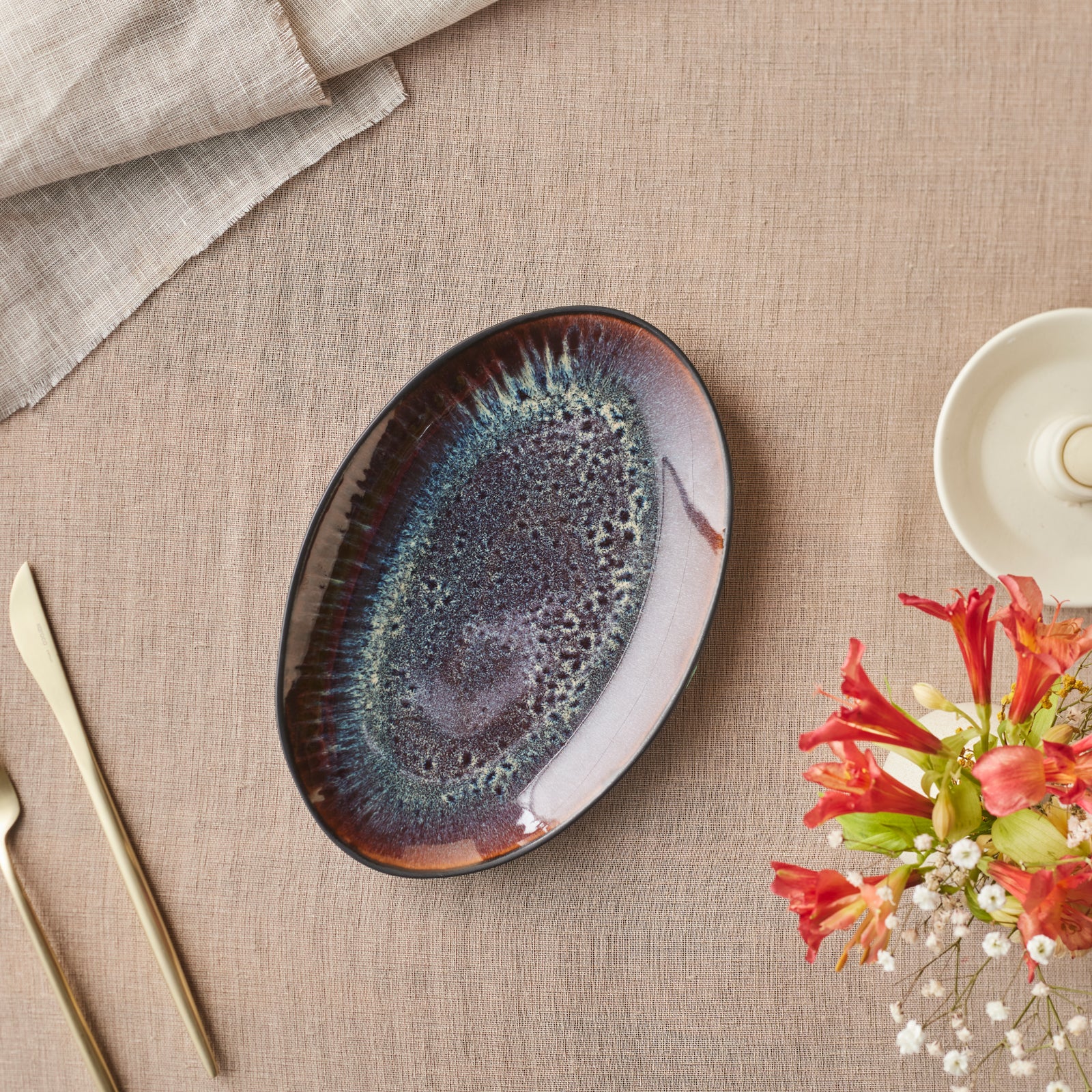 Karaca Earth Collection New Galactic Reactive Glaze Serving Platter, 24cm, Black