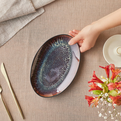 Karaca Earth Collection New Galactic Reactive Glaze Serving Platter, 24cm, Black