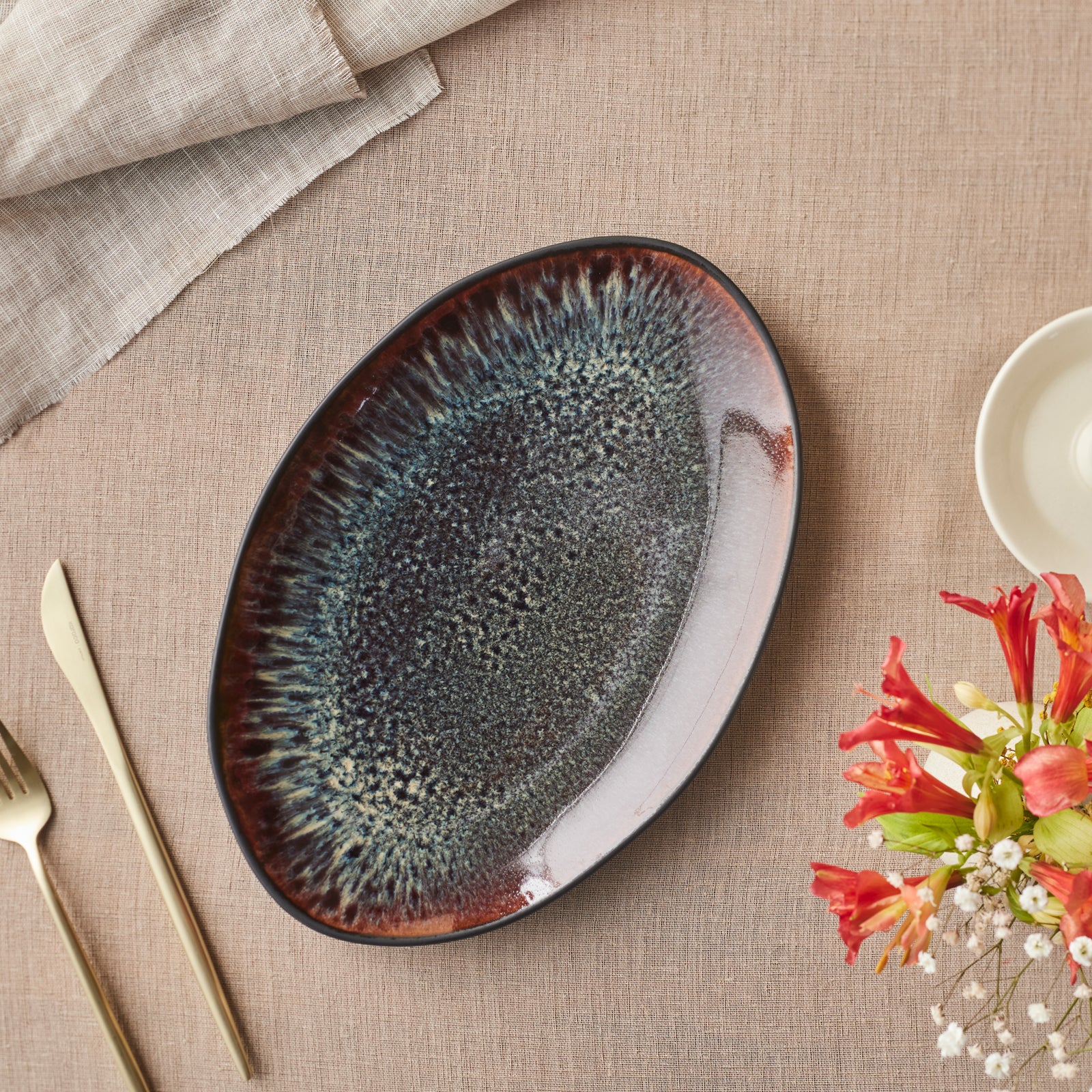 Karaca Earth Collection New Galactic Reactive Glaze Serving Platter, 30cm, Black