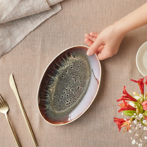 Karaca Earth Collection New Galactic Reactive Glaze Serving Platter, 24cm, White