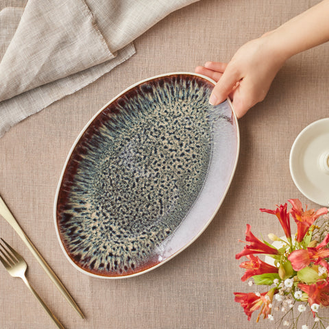 Karaca Earth Collection New Galactic Reactive Glaze Serving Platter, 30cm, White