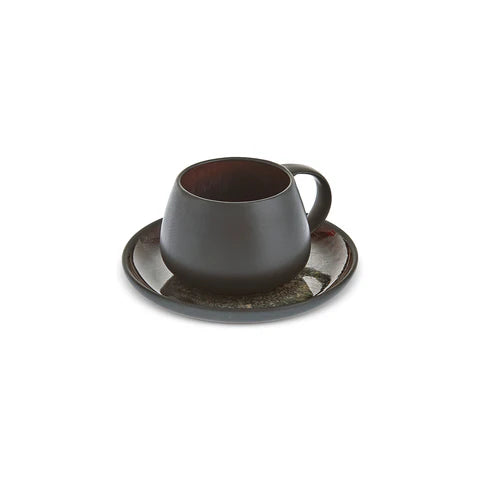Karaca Earth Collection New Galactic 2-Piece Reactive Glaze Tea Set, 300ml, Black