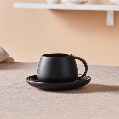 Karaca Earth Collection New Galactic 2-Piece Reactive Glaze Tea Set, 300ml, Black