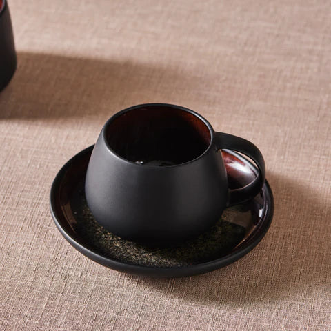 Karaca Earth Collection New Galactic 2-Piece Reactive Glaze Tea Set, 300ml, Black