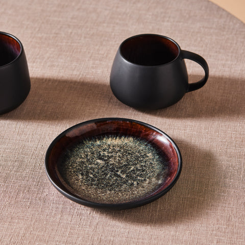 Karaca Earth Collection New Galactic 2-Piece Reactive Glaze Tea Set, 300ml, Black
