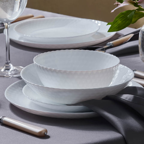 Karaca Diamond 24-Piece Glass Dinner Set for People, White