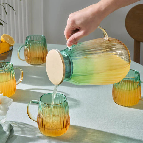 Karaca Jolie 7-Piece Tumbler Glass Set, Yellow Green