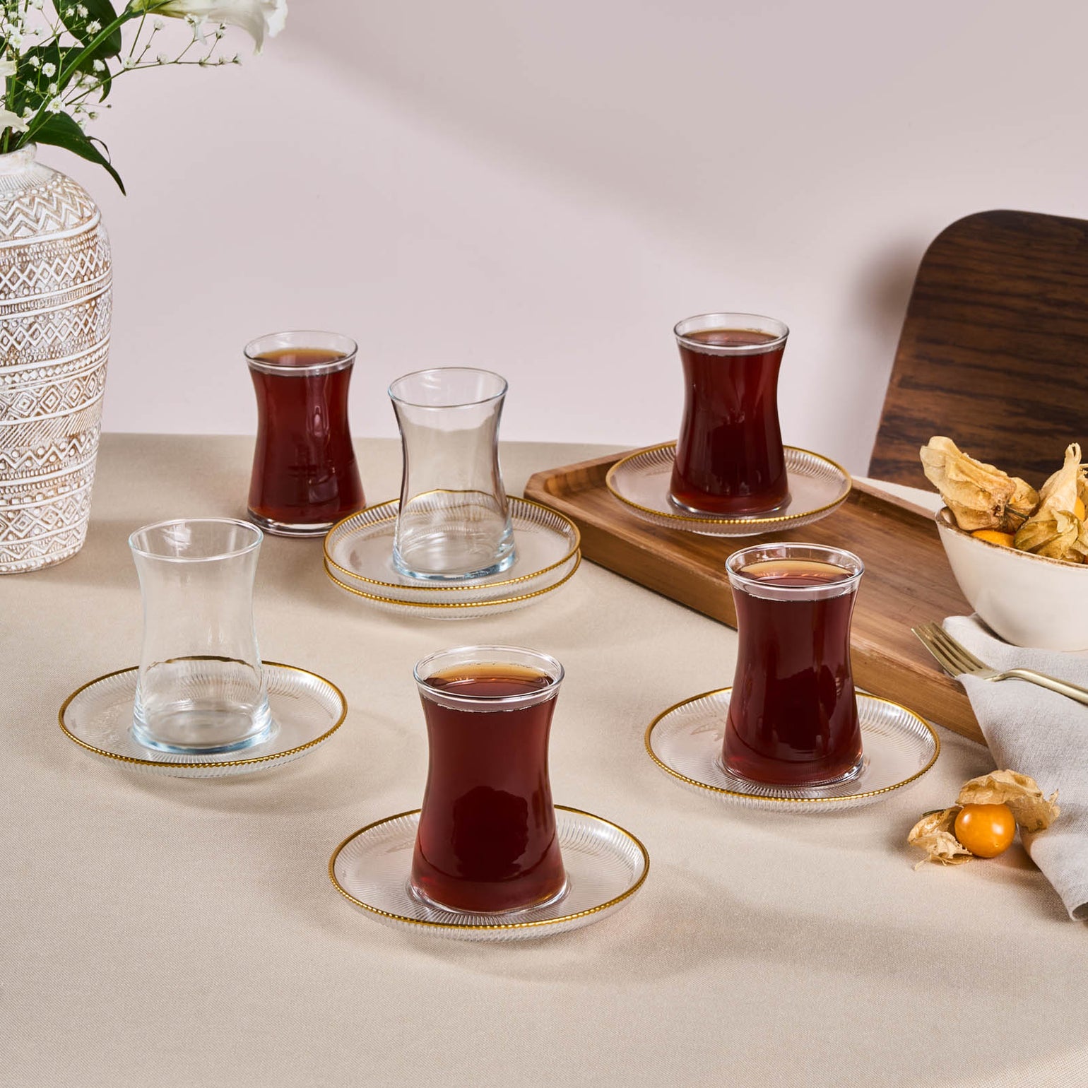 Karaca Juliet 12-Piece Turkish Tea Set for 6 People, 170ml, Gold