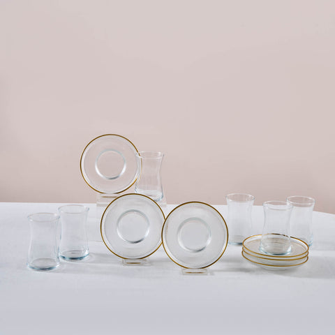 Karaca Juliet 12-Piece Turkish Tea Set for 6 People, 170ml, Gold