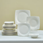 Karaca Square Bone China Mensa 24-Piece Dinner Set for 6 People, White