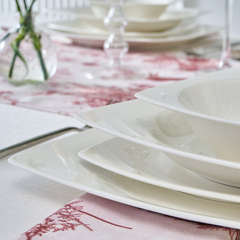 Karaca Square Bone China Mensa 24-Piece Dinner Set for 6 People, White