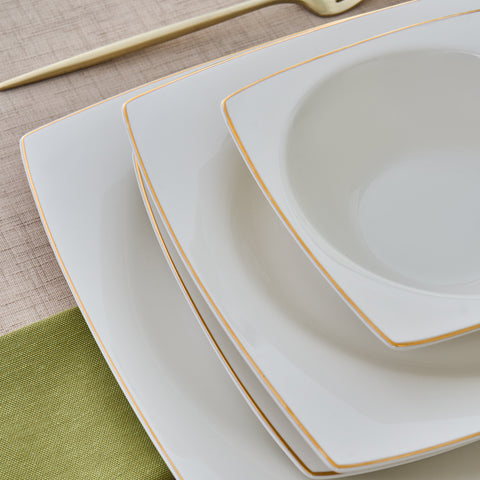 Karaca Square Bone China Mensa 24-Piece Dinner Set for 6 People, Gold