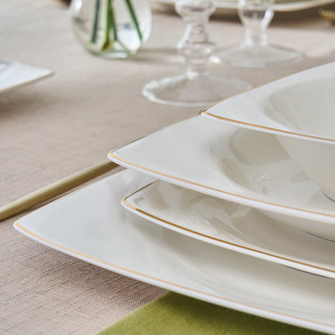 Karaca Square Bone China Mensa 24-Piece Dinner Set for 6 People, Gold