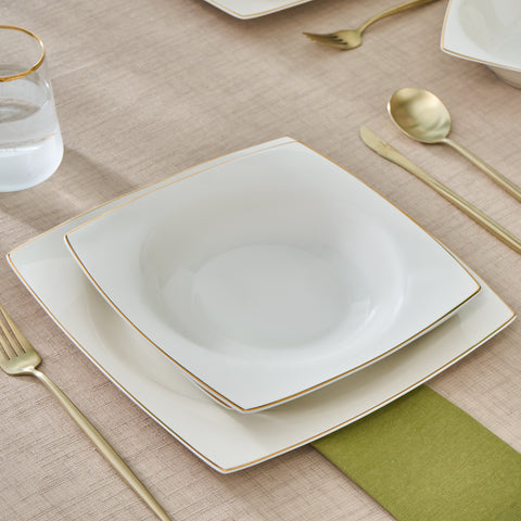 Karaca Square Bone China Mensa 24-Piece Dinner Set for 6 People, Gold