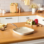 Karaca Swiss Crystal Almond Cream Non-Stick Induction Stainless Steel Handle Grill, 28cm, Cream