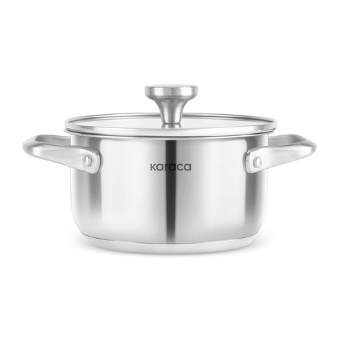 Karaca Elite Stainless Steel Induction Stock Pot, Lid, 16cm, Silver