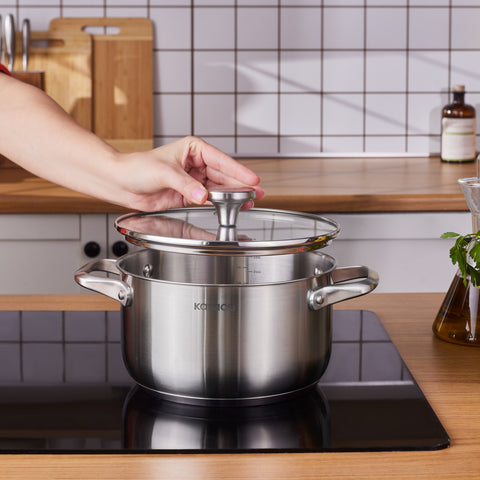 Karaca Elite Stainless Steel Induction Stock Pot & Lid, 20cm, Silver