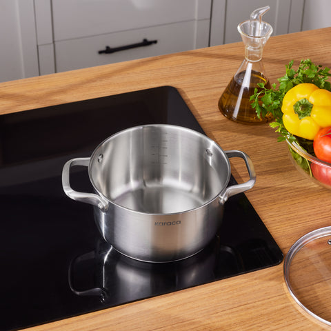 Karaca Elite Stainless Steel Induction Stock Pot & Lid, 20cm, Silver
