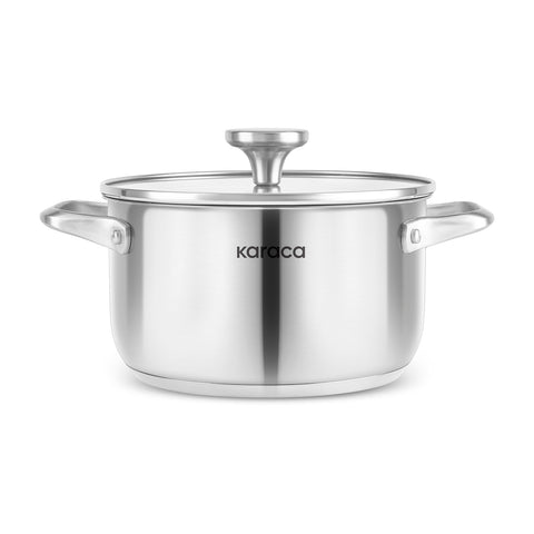 Karaca Elite Stainless Steel Induction Stock Pot & Lid, 22cm, Silver