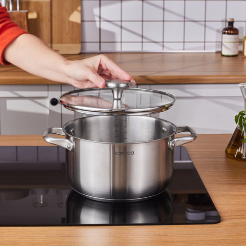 Karaca Elite Stainless Steel Induction Stock Pot & Lid, 22cm, Silver