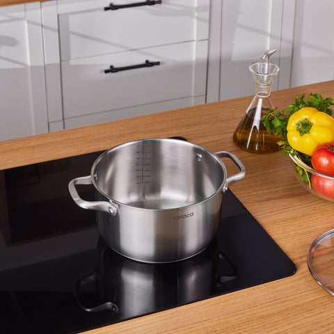 Karaca Elite Stainless Steel Induction Stock Pot & Lid, 22cm, Silver