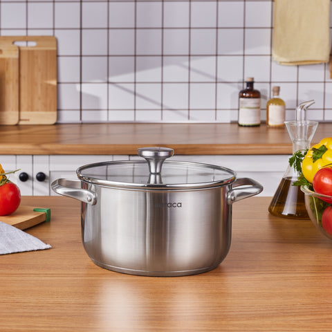 Karaca Elite Stainless Steel Induction Stock Pot & Lid, 22cm, Silver