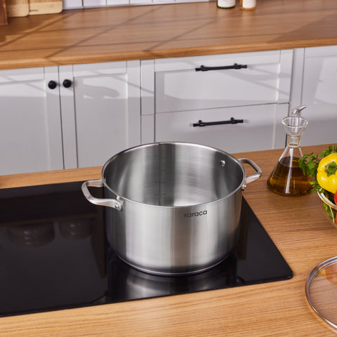 Karaca Elite Stainless Steel Induction Stock Pot & Lid, 28cm, Silver
